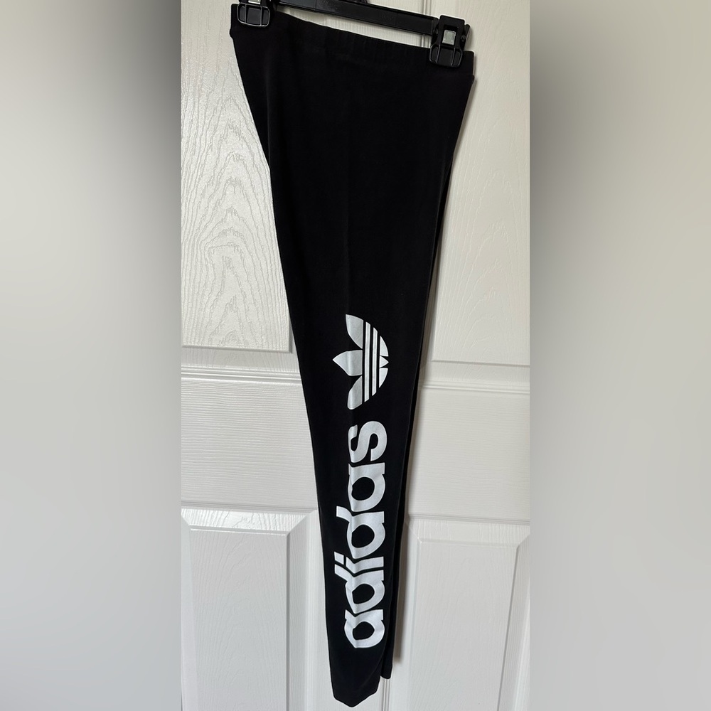 Adidas Black Leggings with Bold White Logo - Picture 5 of 6